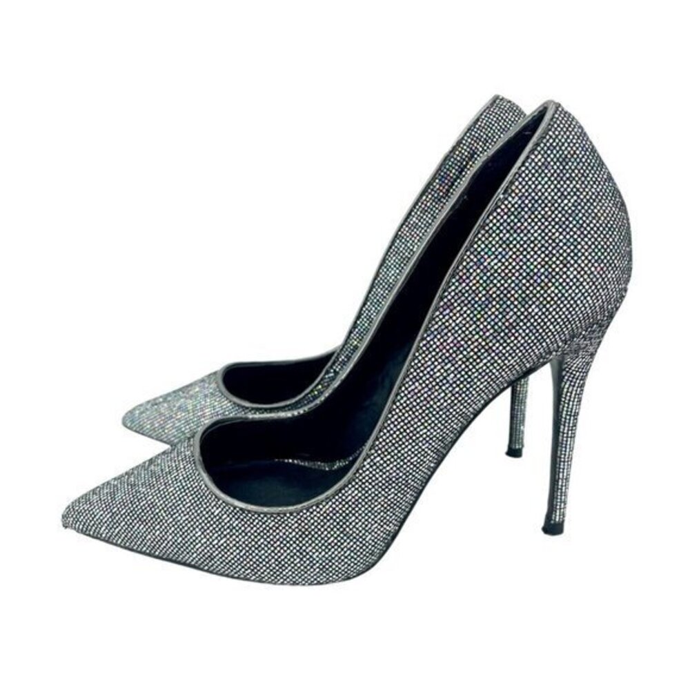 Steve Madden Pumps Daisie Black Glitter Pointed Toe Stiletto Heels SZ 7